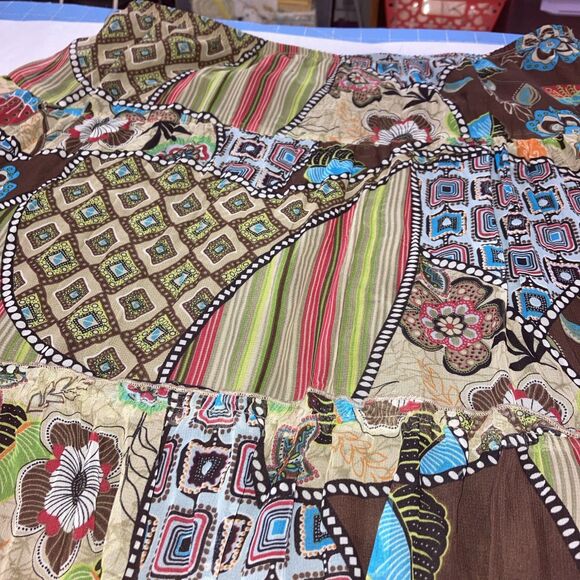 Studio 1940 Skirt Women Medium Boho Patch Teal Brown Maxi Long Tiered - Picture 5 of 6